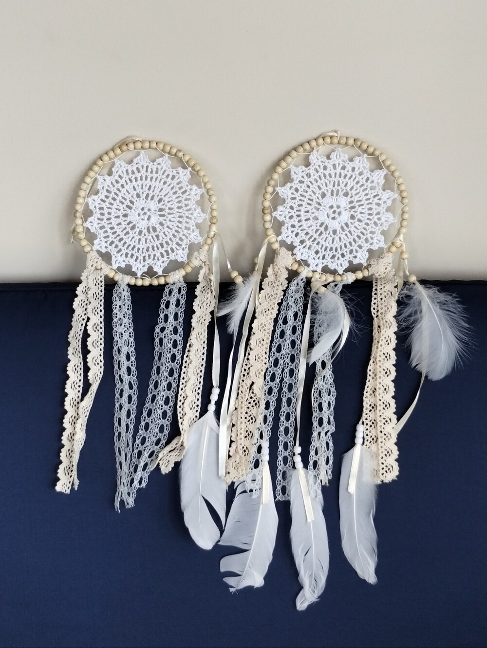 2 Bohemian White Crochet Lace Dreamcatcher Wall Hanging
